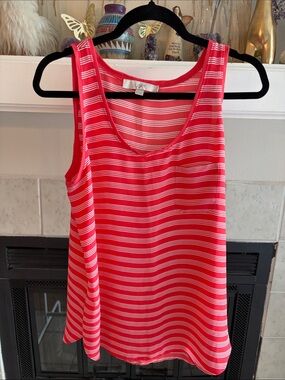 LOFT Red and White Striped Sleeveless Tank